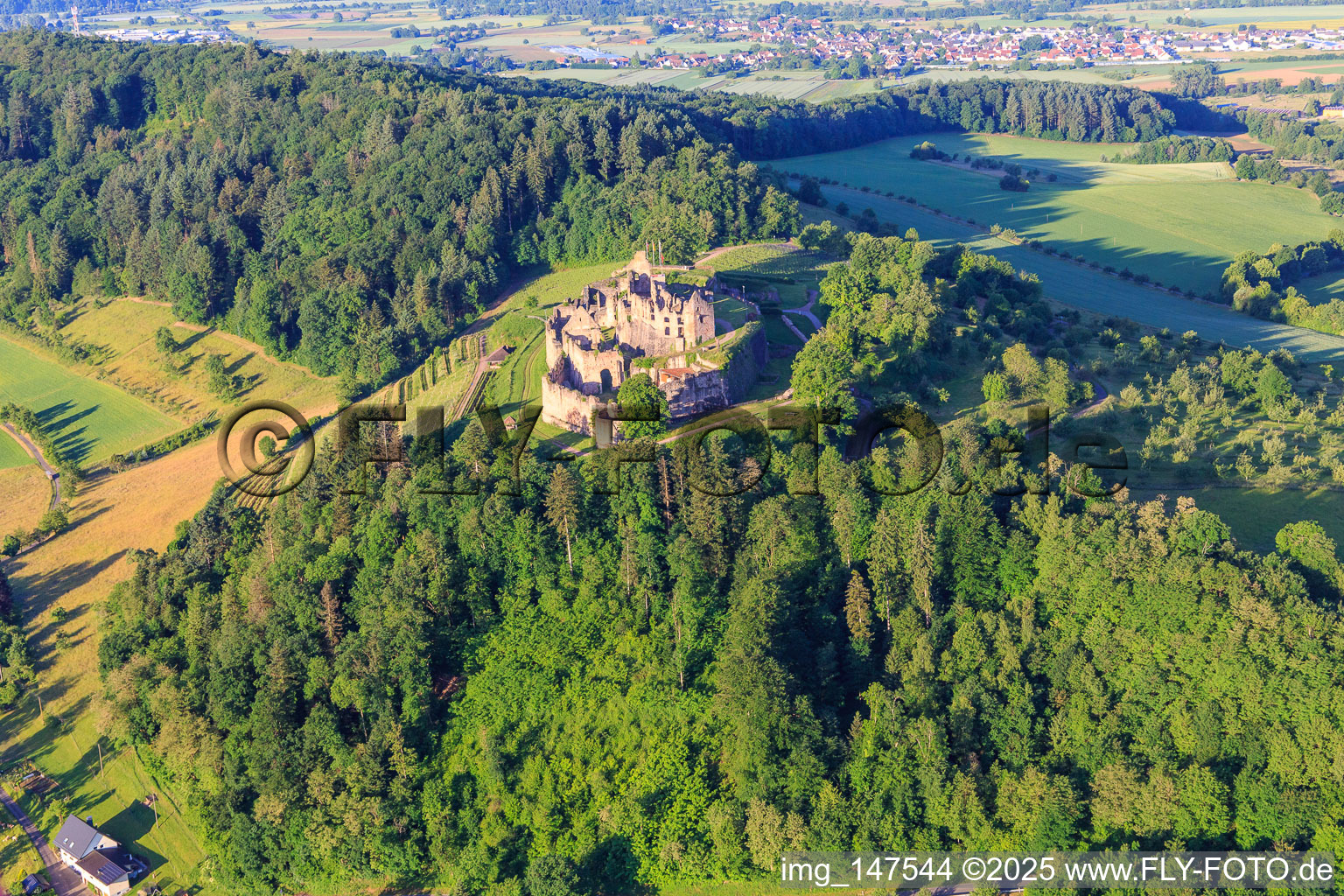 Luftbild von Festungsruine Hochburg bei Emmendingen aus Norden im Ortsteil Windenreute im Bundesland Baden-Württemberg, Deutschland