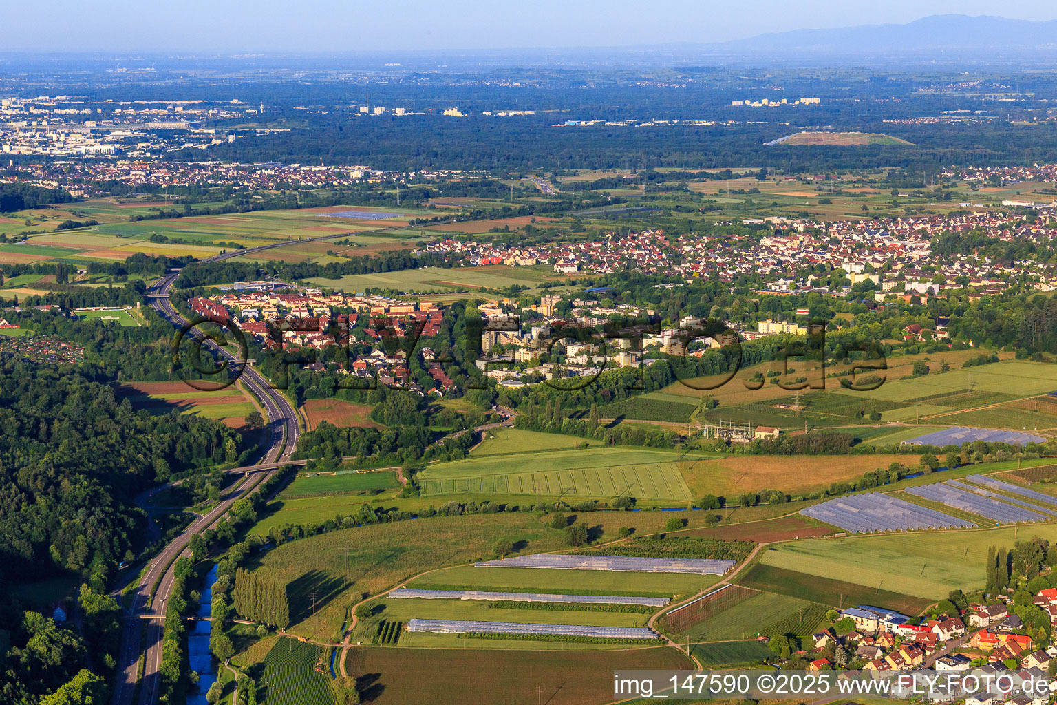 Ortsansicht aus Nordwesten in Denzlingen im Bundesland Baden-Württemberg, Deutschland