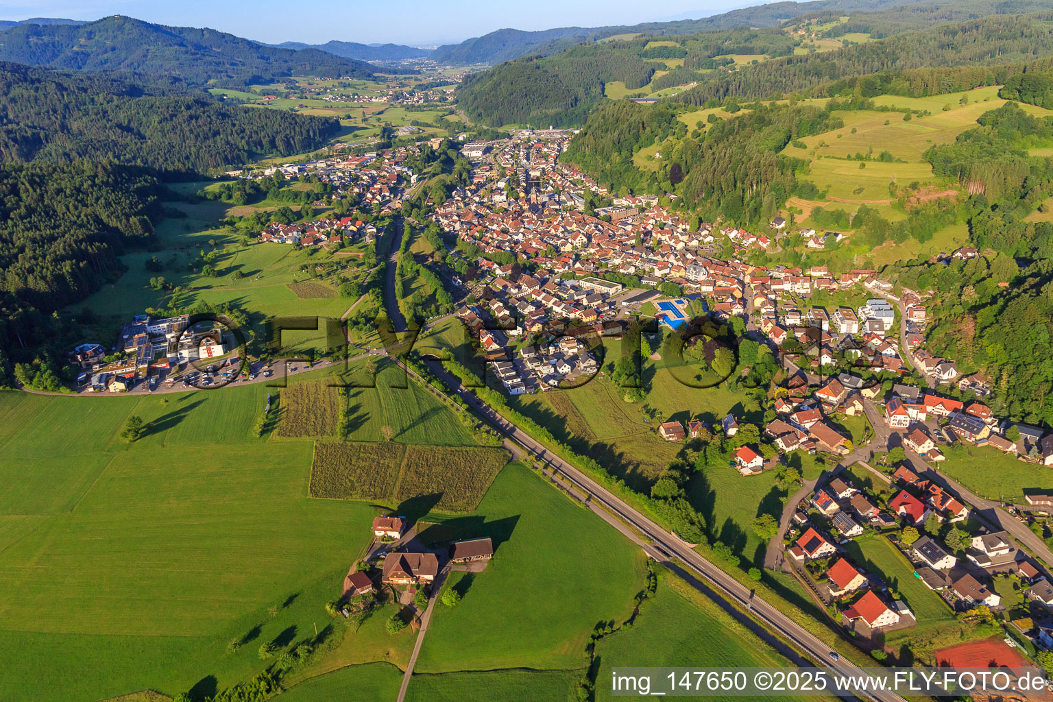 Luftbild von Dorfansicht im Elz-Tal aus Nordosten im Ortsteil Wellishöfe in Elzach im Bundesland Baden-Württemberg, Deutschland
