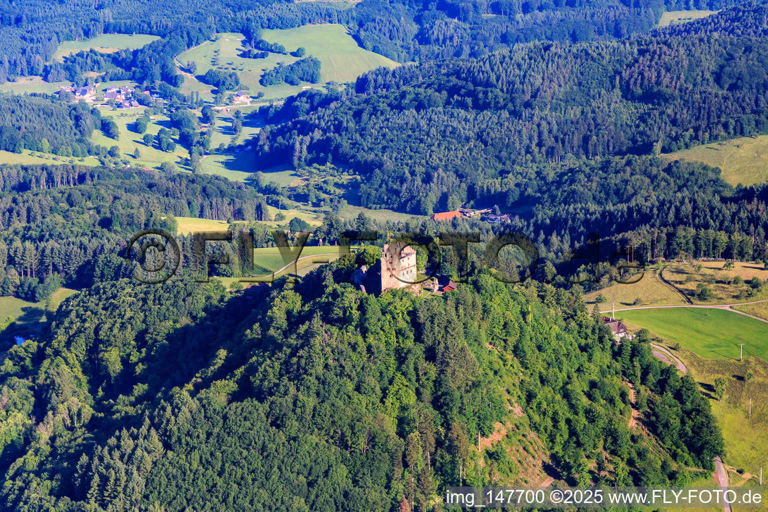 Burgruine Hohengeroldseck auf dem Schloßberg von Süden in Seelbach im Bundesland Baden-Württemberg, Deutschland