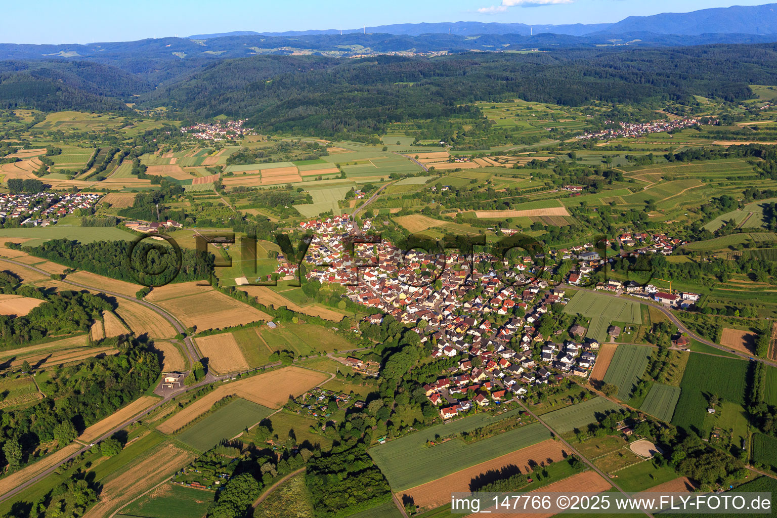 Ortsansicht aus Nordosten im Ortsteil Wagenstadt in Herbolzheim im Bundesland Baden-Württemberg, Deutschland