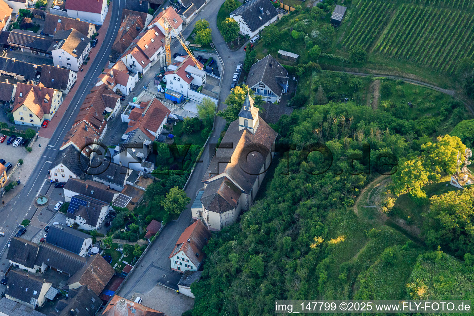 Luftbild von Pfarrkirche Mariä Himmelfahrt im Ortsteil Wasenweiler in Ihringen im Bundesland Baden-Württemberg, Deutschland