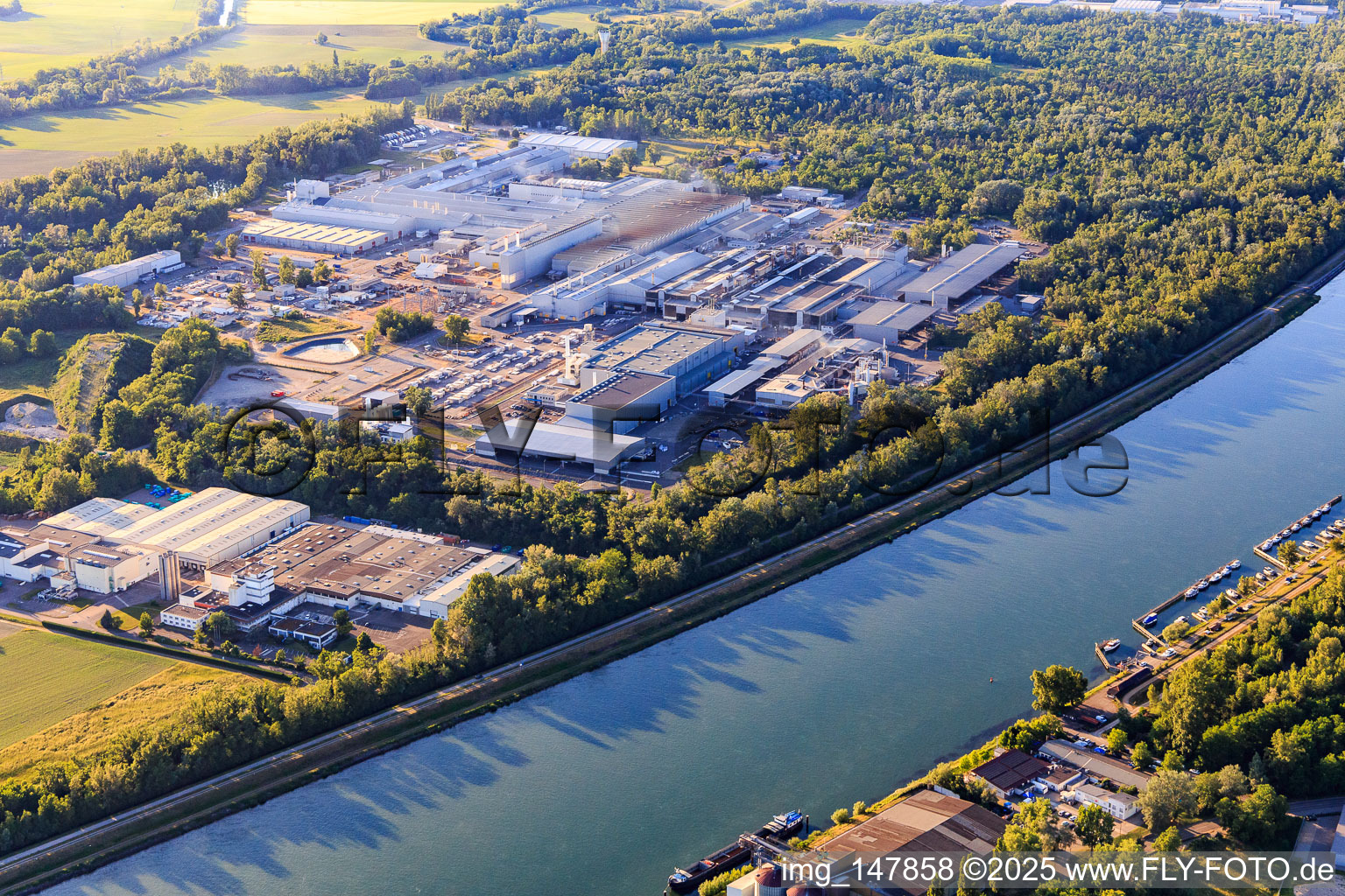 Rhenaroll SA und CONSTELLIUM am Rheinufer in Biesheim im Bundesland Haut-Rhin, Frankreich