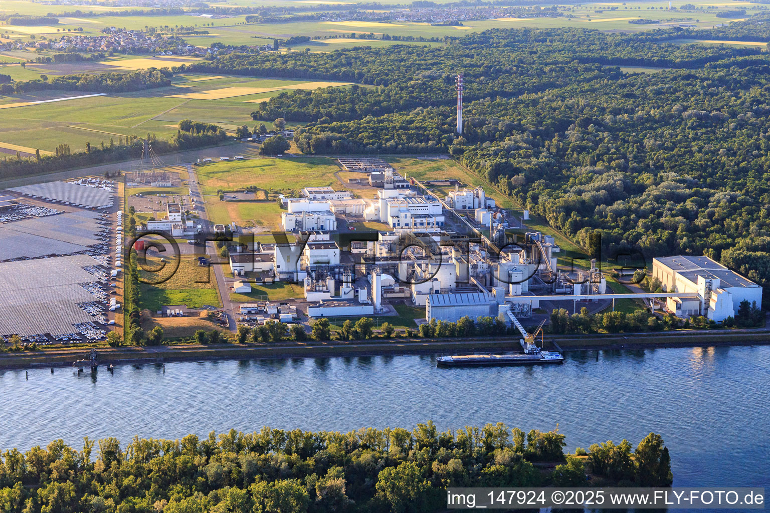 Luftbild von Zone Industrielle et Portuaire mit Industrieanlagen am Rhein der Jungbunzlauer S.A. und TEREOS Starch & Sweeteners Europe in Marckolsheim im Bundesland Bas-Rhin, Frankreich