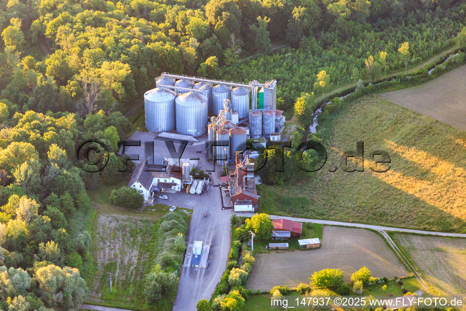 ZG Raiffeisen Getreidesilo in Wyhl am Kaiserstuhl im Bundesland Baden-Württemberg, Deutschland