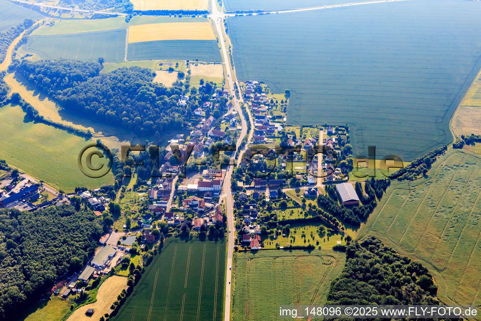 Dorfansicht aus Westen im Ortsteil Meisberg in Hettstedt im Bundesland Sachsen-Anhalt, Deutschland