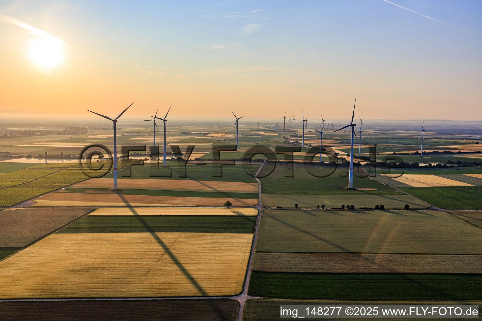 Windpark Offenbach der Fa. Pfalzwind von Westen am Morgen in Offenbach an der Queich im Bundesland Rheinland-Pfalz, Deutschland