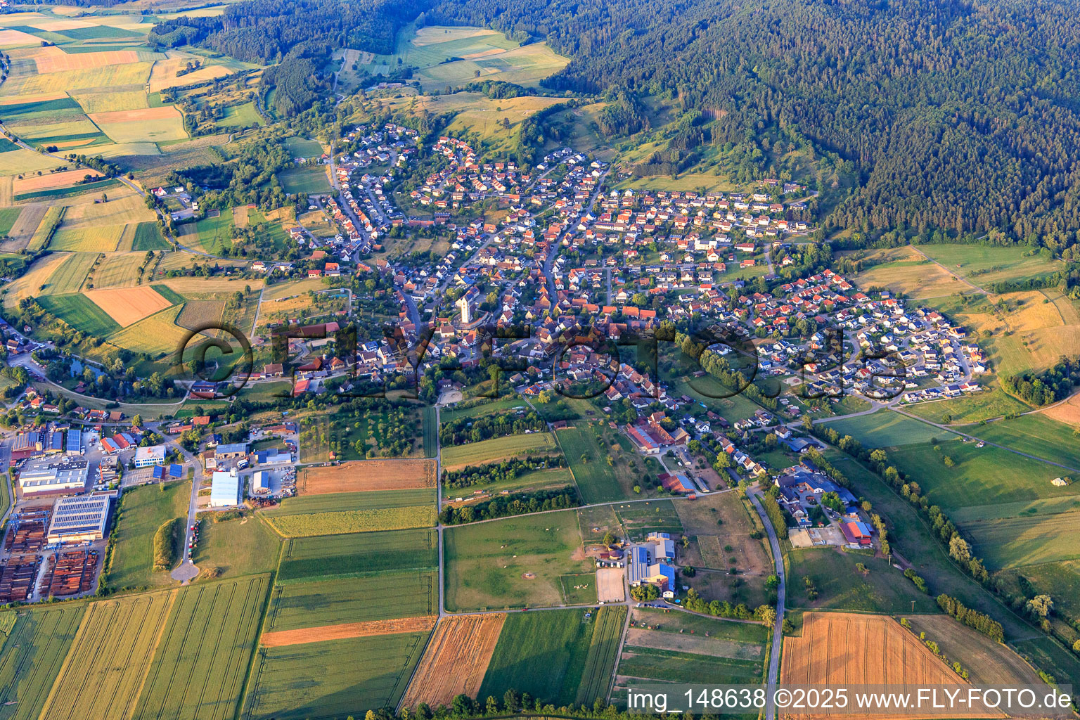 Dorfansicht aus Südosten im Ortsteil Bergfelden in Sulz am Neckar im Bundesland Baden-Württemberg, Deutschland