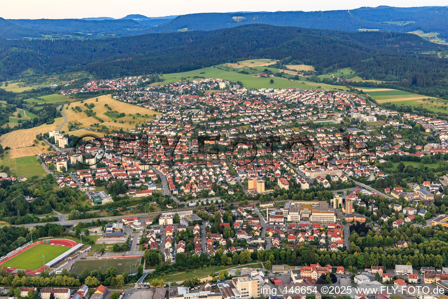 Stadtansicht aus Westen in Balingen im Bundesland Baden-Württemberg, Deutschland