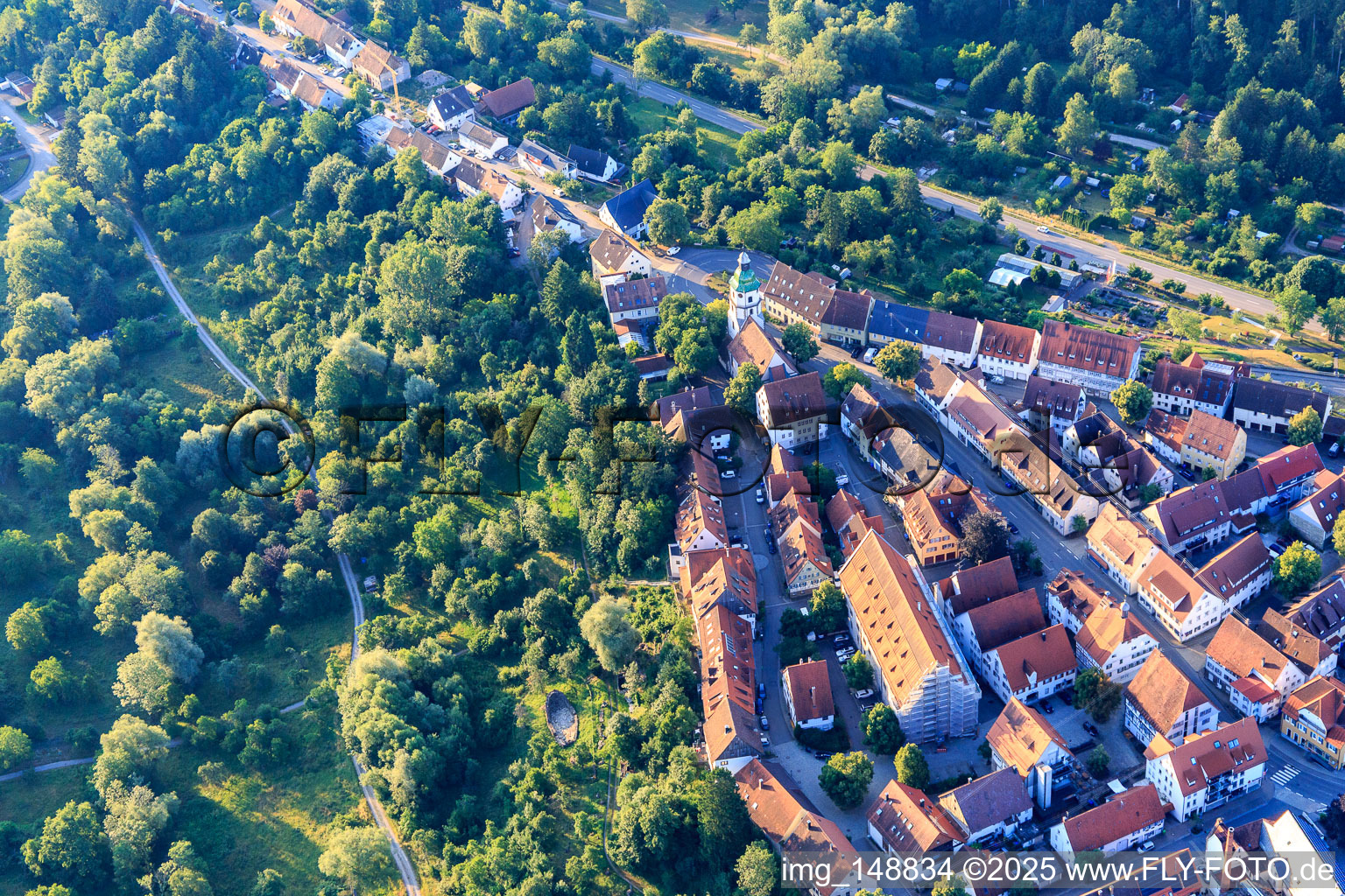 Luftbild von Historischer Ortskern mit Fruchtkasten und Stadtkirche in Rosenfeld im Bundesland Baden-Württemberg, Deutschland