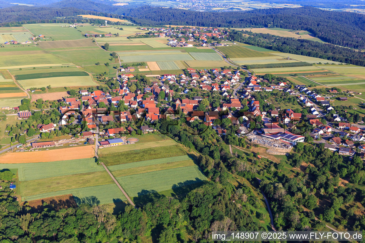 Dorfansicht aus Osten im Ortsteil Bickelsberg in Rosenfeld im Bundesland Baden-Württemberg, Deutschland