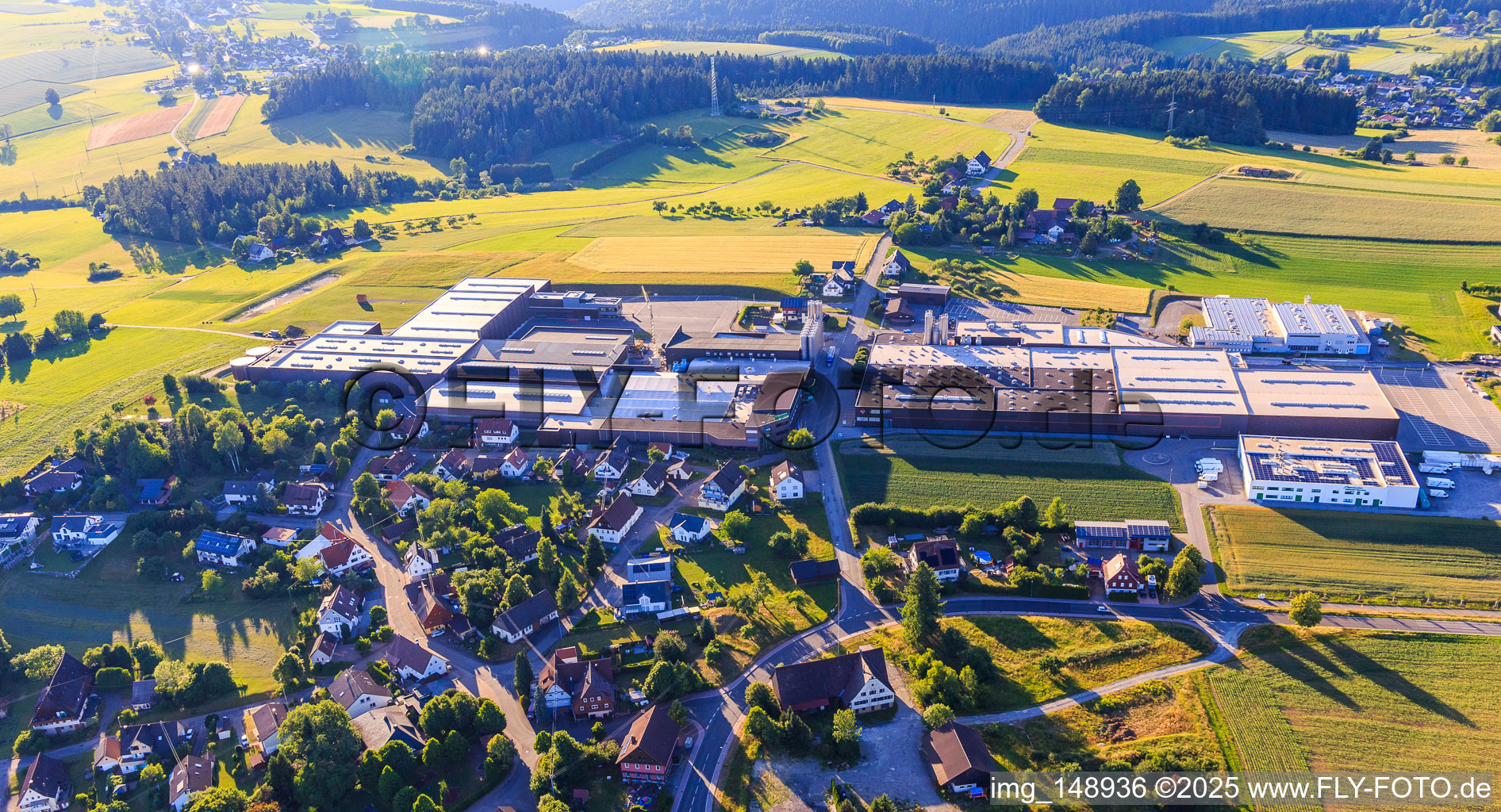 Dorfansciht aus Süden mit GFV Verschlusstechnik GmbH & Co. KG, SAIER Verpackungstechnik GmbH & Co. KG und SAIER Gruppe im Ortsteil Peterzell in Alpirsbach im Bundesland Baden-Württemberg, Deutschland