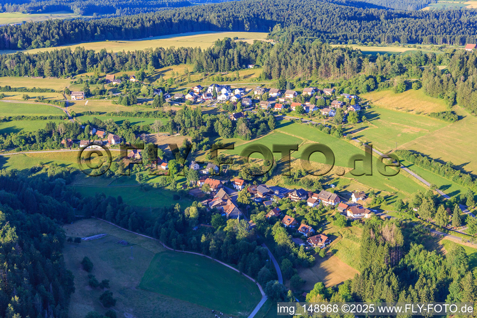 Dorfansicht aus Westen im Ortsteil Wälde in Loßburg im Bundesland Baden-Württemberg, Deutschland