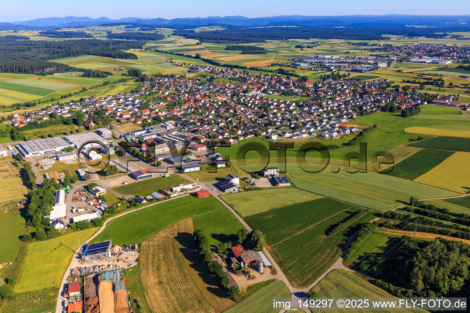 Ortsansicht aus Südosten im Ortsteil Seedorf in Dunningen im Bundesland Baden-Württemberg, Deutschland