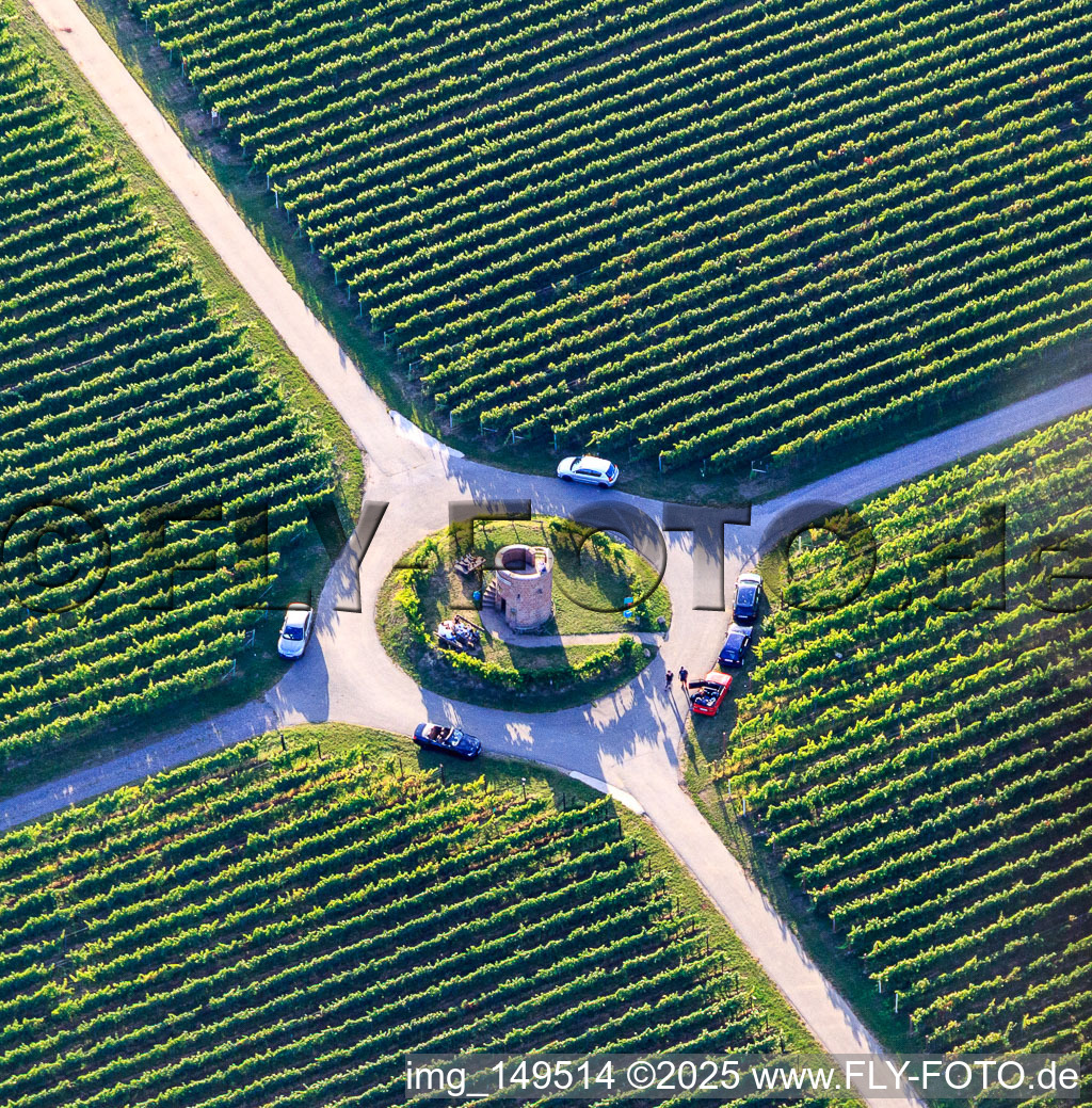 Houschder Winzerturm zwischen den Weinbergen im Ortsteil Niederhochstadt in Hochstadt im Bundesland Rheinland-Pfalz, Deutschland