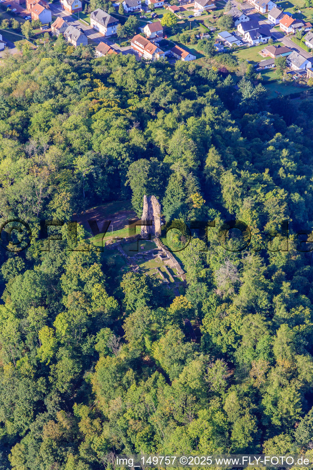 Ruinen und Fundamente der Burg Dagstuhl im Wald in Wadern im Bundesland Saarland, Deutschland