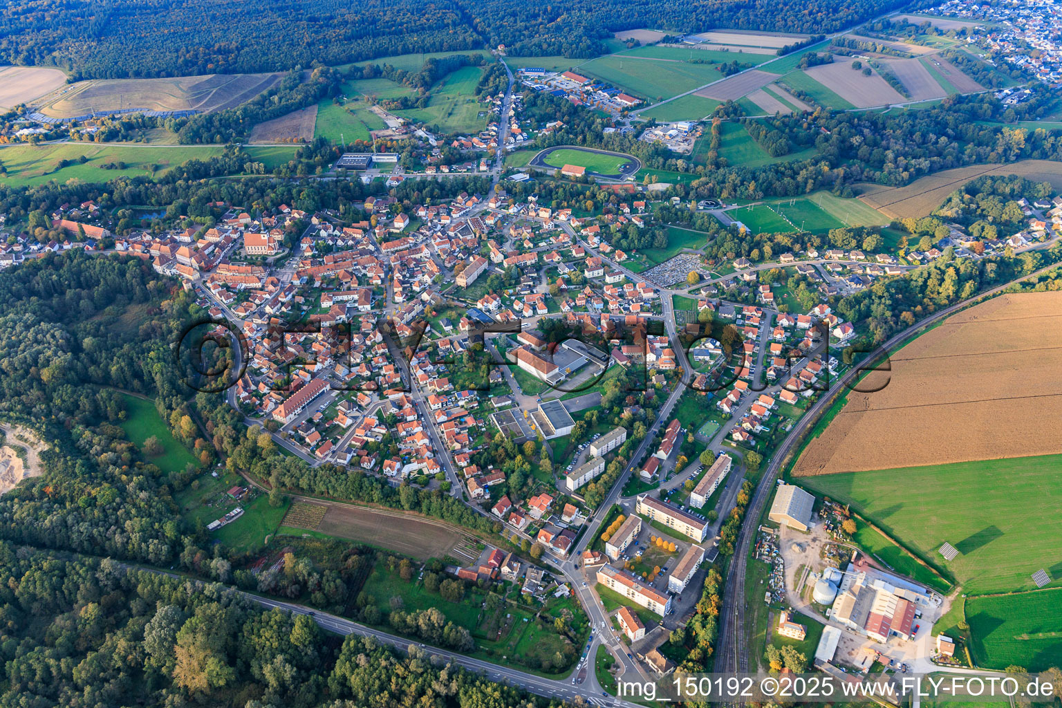 Ortsübersicht aus Süden im Ortsteil Neulauterburg in Lauterbourg im Bundesland Bas-Rhin, Frankreich
