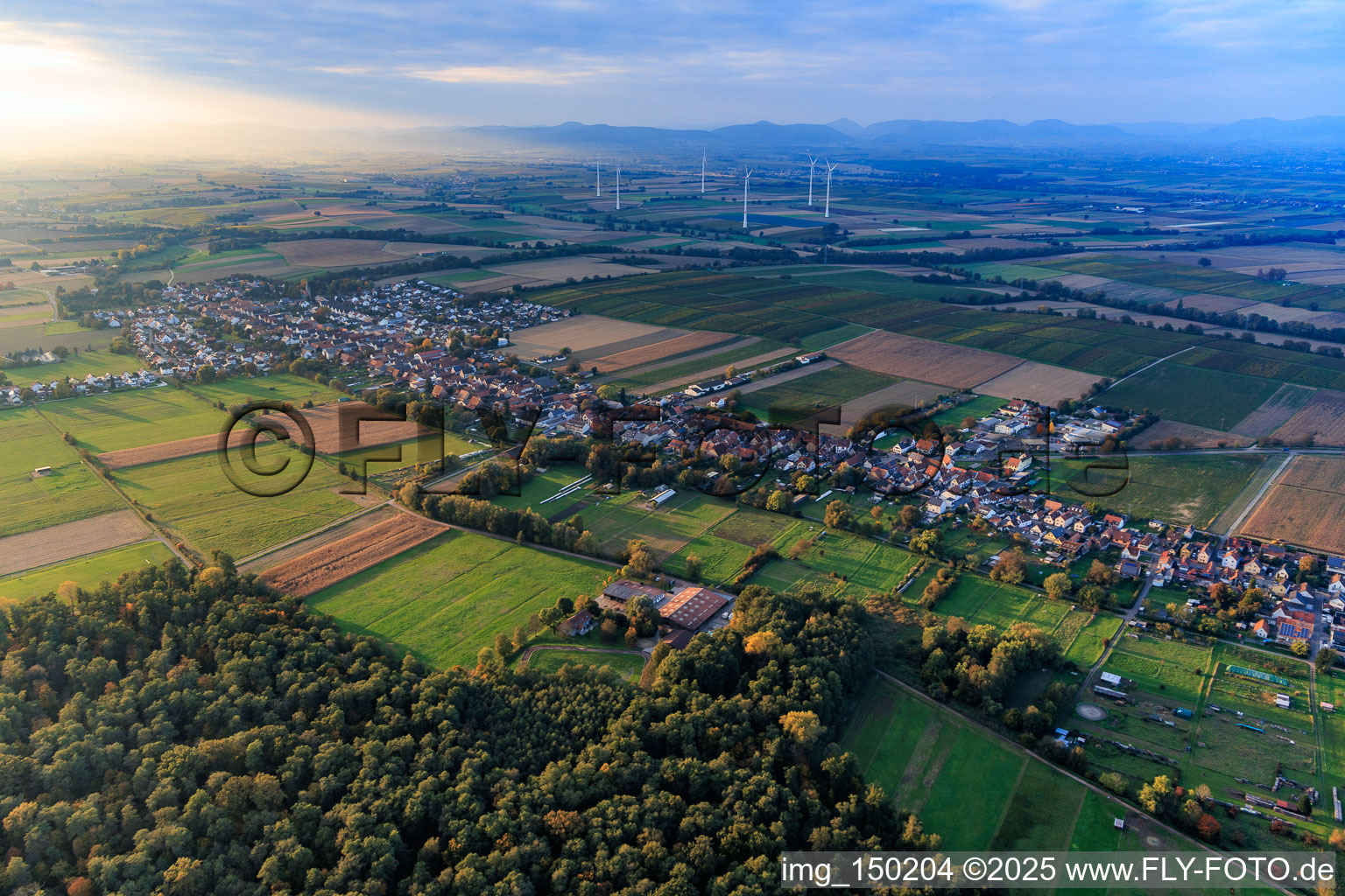 Schrägluftbild von Freckenfeld von Südosten im Bundesland Rheinland-Pfalz, Deutschland