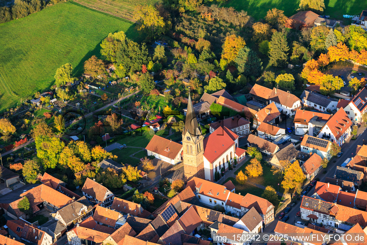 Luftbild von Kirche St. Martin in Steinweiler im Bundesland Rheinland-Pfalz, Deutschland