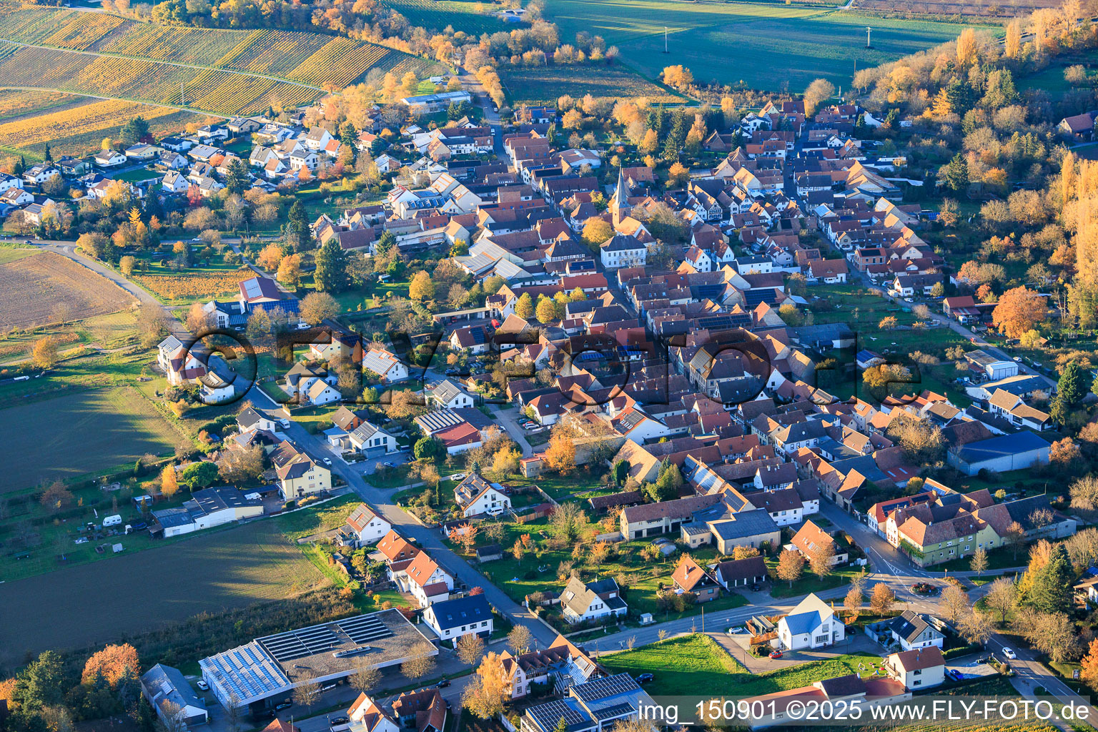 Heuchelheim von Südosten in Heuchelheim-Klingen im Bundesland Rheinland-Pfalz, Deutschland
