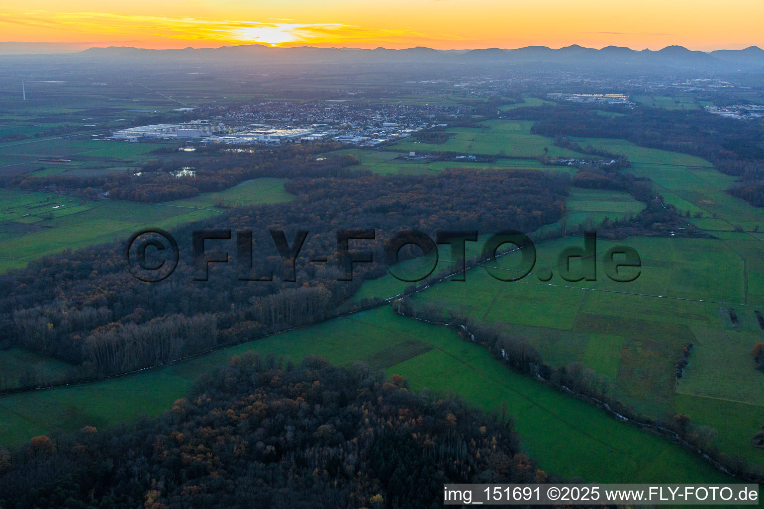 Naturschutzgebiet Queichniederung am Abend in Ottersheim bei Landau im Bundesland Rheinland-Pfalz, Deutschland