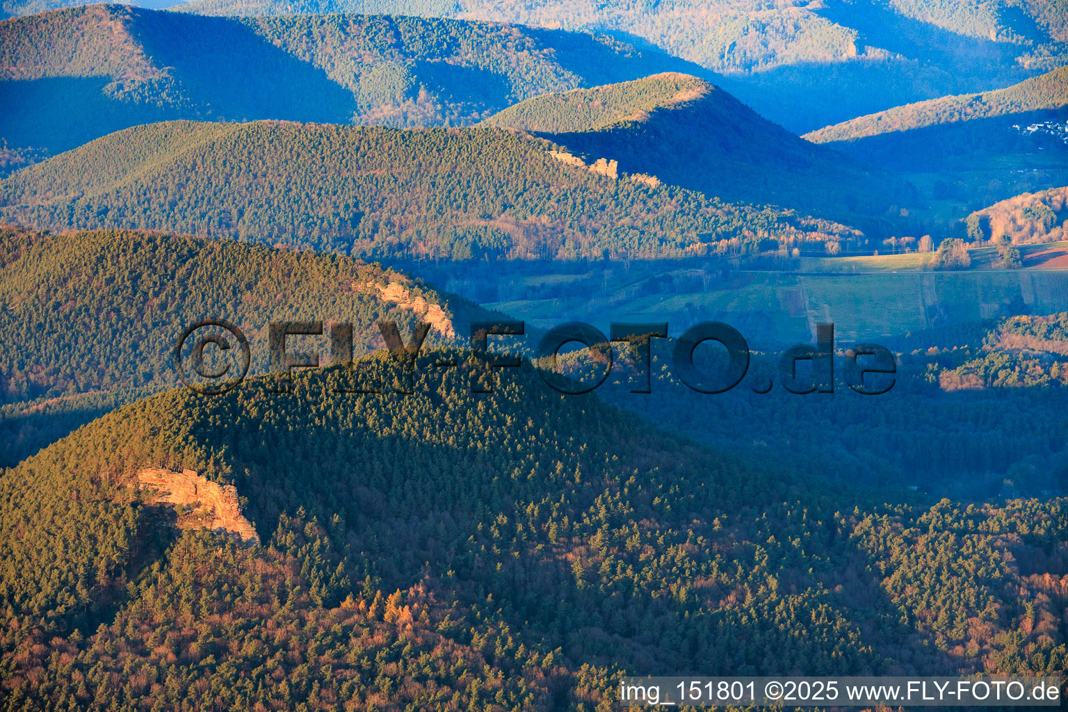 Sandsteinkletterfelsen Kieungerfels, Rötzenfels und Dimbergpfeiler im Pfälzerwald im Ortsteil Gossersweiler in Gossersweiler-Stein im Bundesland Rheinland-Pfalz, Deutschland