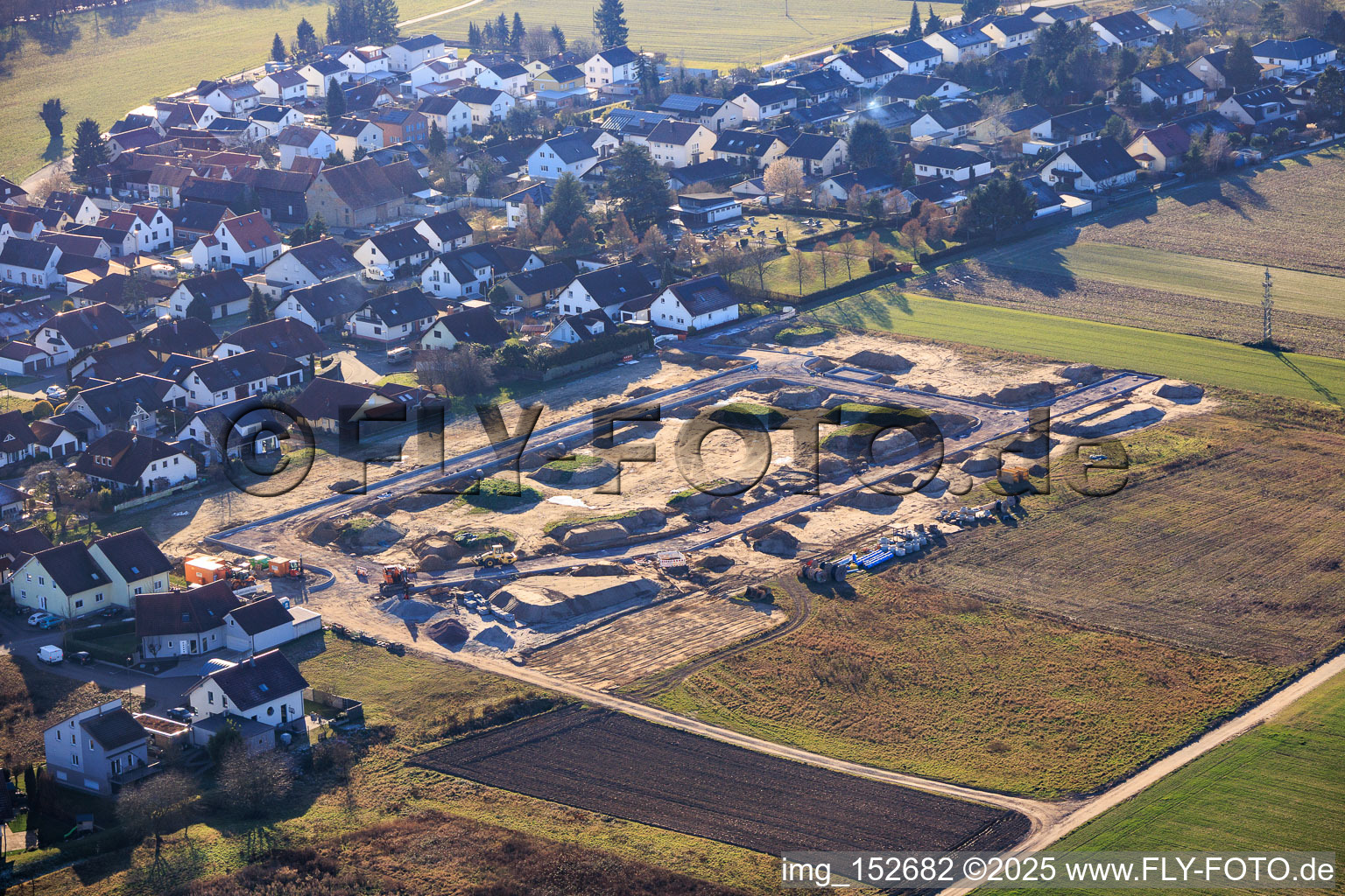 Neubaugebiet "In den Kieseläckern II" in Erschließung in Herxheimweyher im Bundesland Rheinland-Pfalz, Deutschland