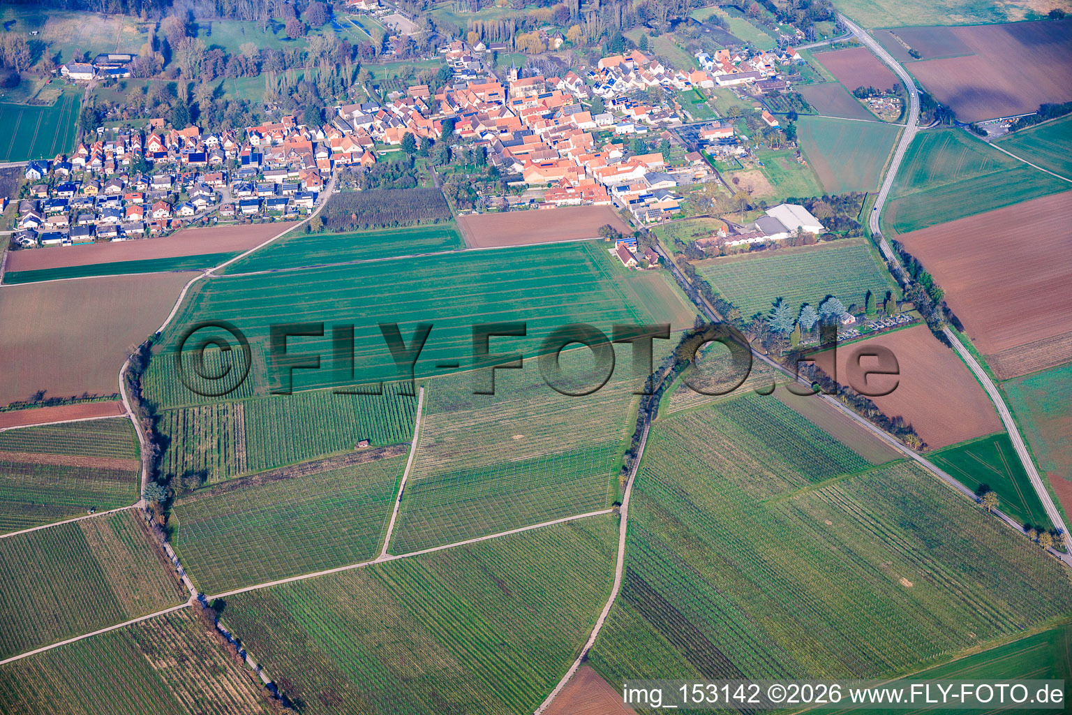 Luftbild von Mühlhofen von Süden in Billigheim-Ingenheim im Bundesland Rheinland-Pfalz, Deutschland