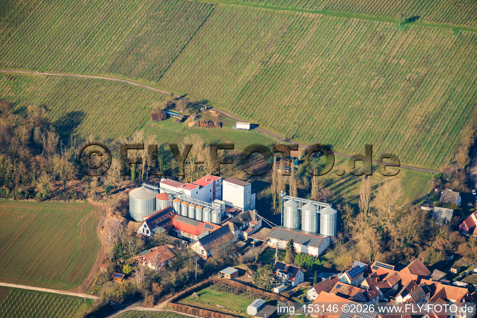 Luftbild von Bischoff-Mühle im Ortsteil Appenhofen in Billigheim-Ingenheim im Bundesland Rheinland-Pfalz, Deutschland