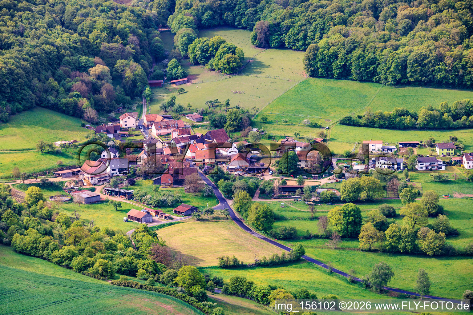 Ortsteil Ochsental von Norden im Ortsteil Morlesau in Hammelburg im Bundesland Bayern, Deutschland