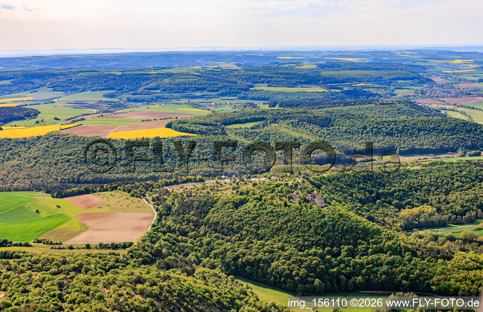 Naturschutzgebiet „Ruine Homburg“ und Burgruine Homburg bei Gössenheim im Bundesland Bayern, Deutschland