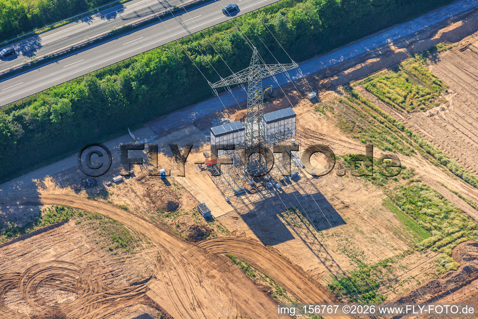 Gewerbegebiet D12 mit Baustelle für Geothermiekraftwerk und Umspannstation von Vulcan in Landau in der Pfalz im Bundesland Rheinland-Pfalz, Deutschland
