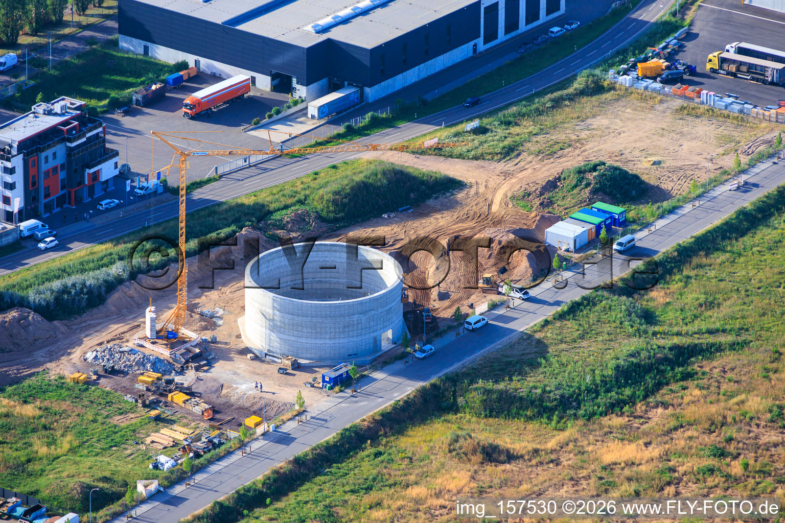Baustelle für Fundament eines Getreidesilos der Cornexo GmbH Offenbach in Offenbach an der Queich im Bundesland Rheinland-Pfalz, Deutschland