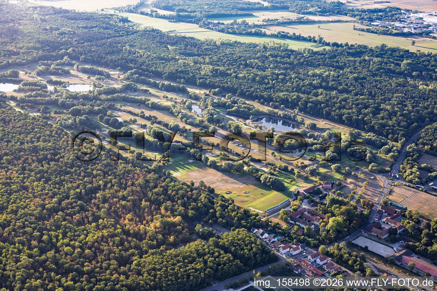 In der Sommerhitze vetrockneter Rasen der Golfanlage Landgut Dreihof - GOLF absolute in Essingen im Bundesland Rheinland-Pfalz, Deutschland
