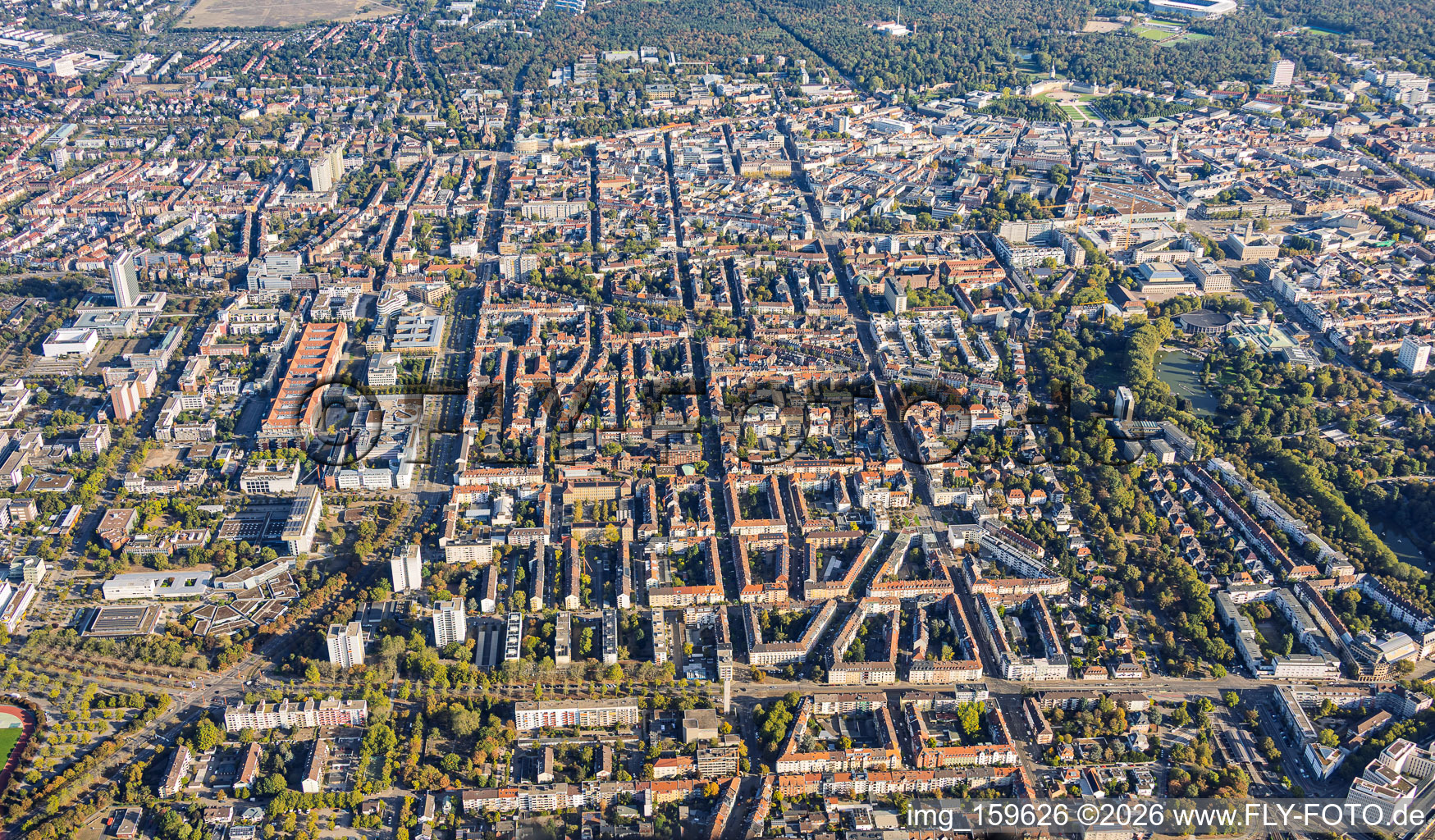 Südweststadt von Süden in Karlsruhe im Bundesland Baden-Württemberg, Deutschland