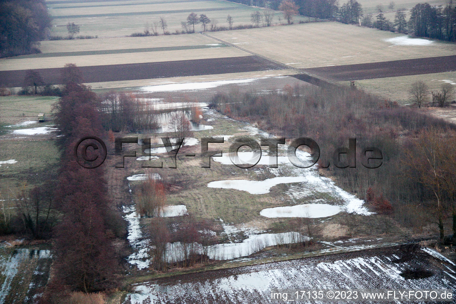 Kandel, Otterbachtalwiesen vom Tauwasser überschwemmt im Bundesland Rheinland-Pfalz, Deutschland
