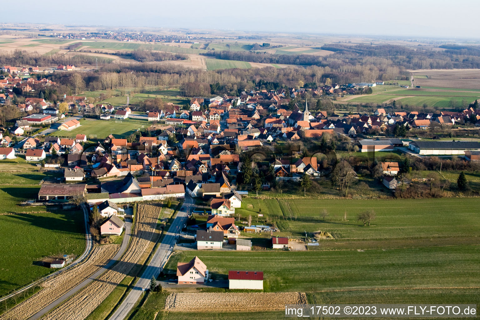 Riedseltz im Bundesland Bas-Rhin, Frankreich aus der Luft betrachtet