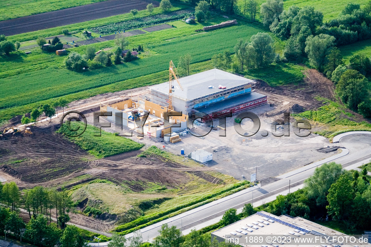 Schrägluftbild von Kandel Baustelle Mehrzweckhalle im Bundesland Rheinland-Pfalz, Deutschland