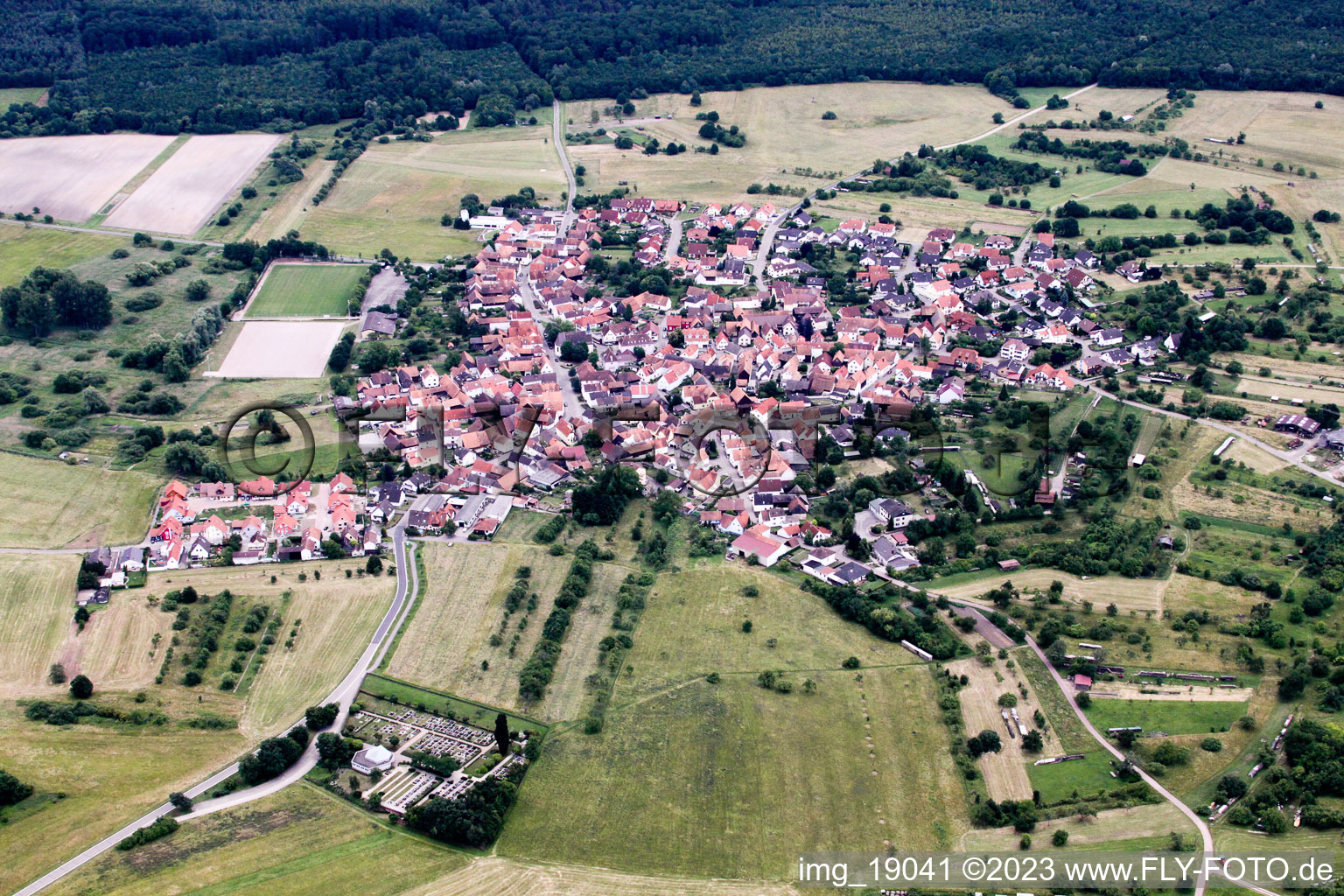 Ortsteil Büchelberg in Wörth am Rhein im Bundesland Rheinland-Pfalz, Deutschland aus der Luft betrachtet