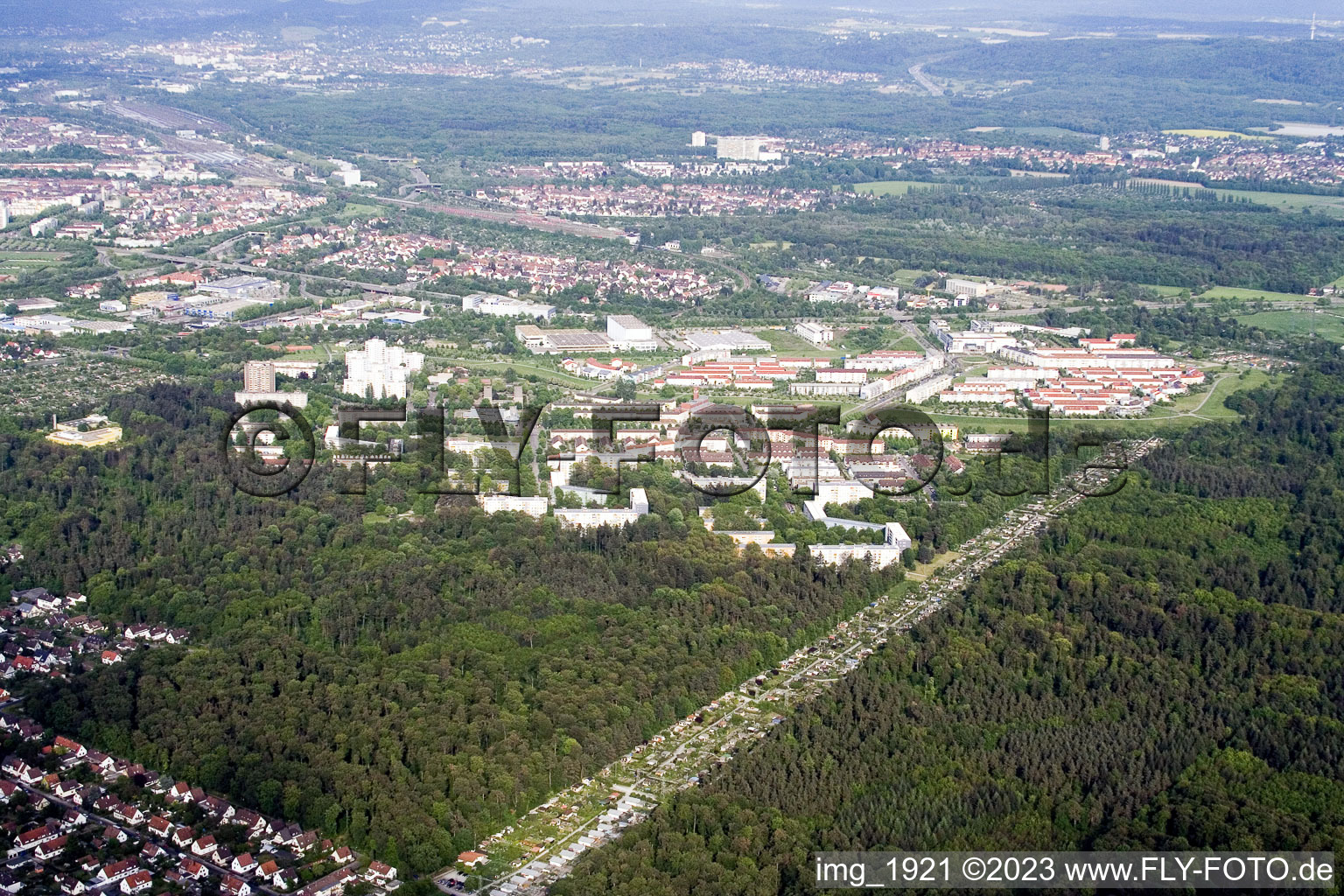 Ortsteil Oberreut in Karlsruhe im Bundesland Baden-Württemberg, Deutschland aus der Luft betrachtet
