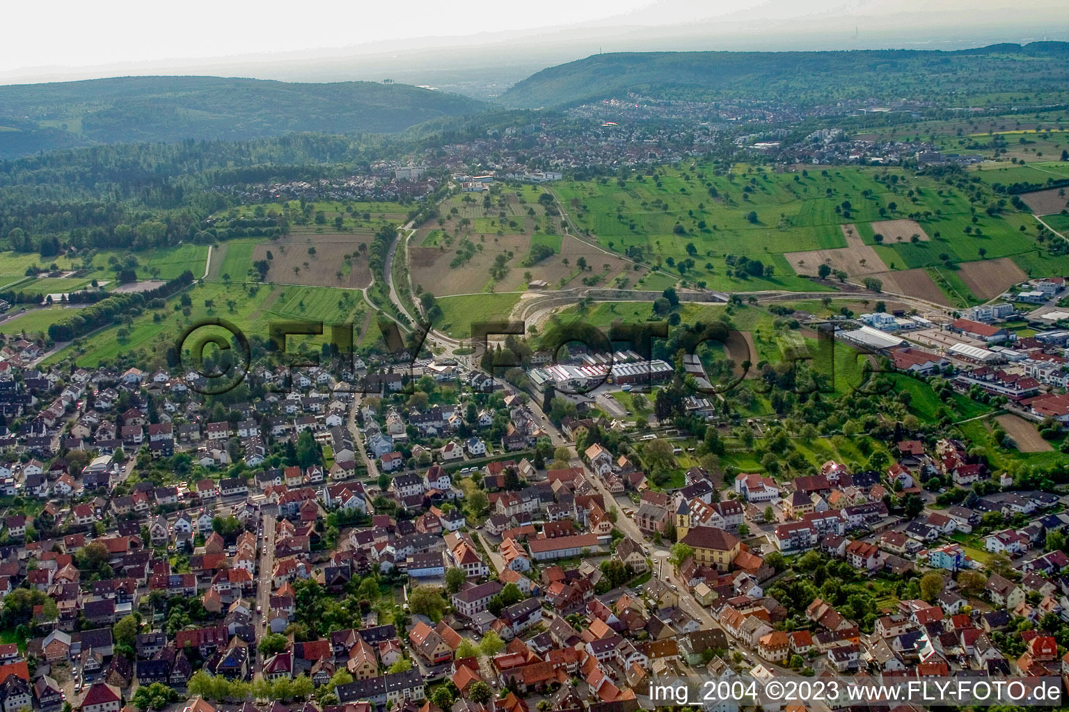Ortsteil Langensteinbach in Karlsbad im Bundesland Baden-Württemberg, Deutschland von oben