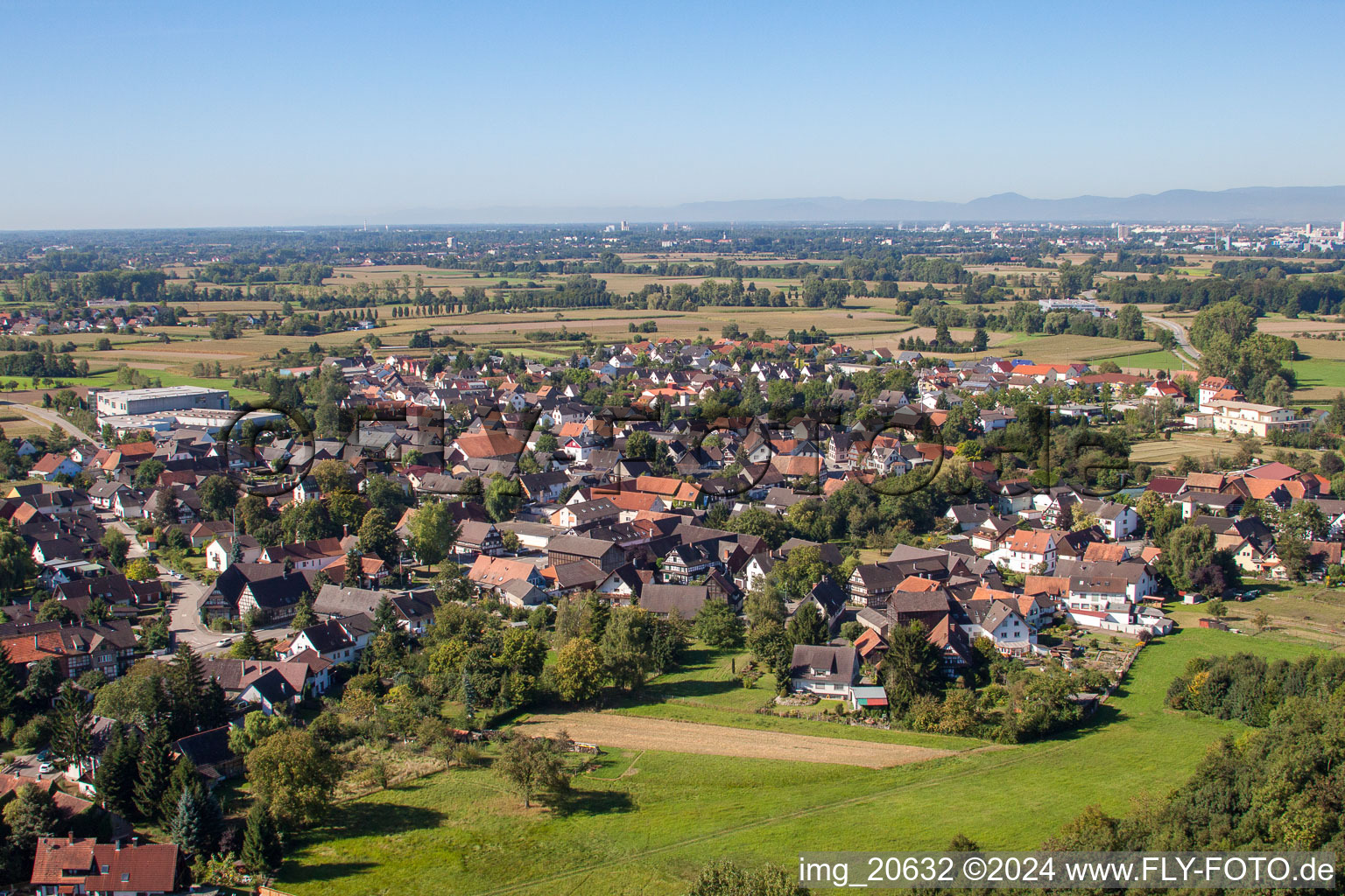 Luftbild von Dorf - Ansicht im Ortsteil Bodersweier in Kehl im Bundesland Baden-Württemberg, Deutschland