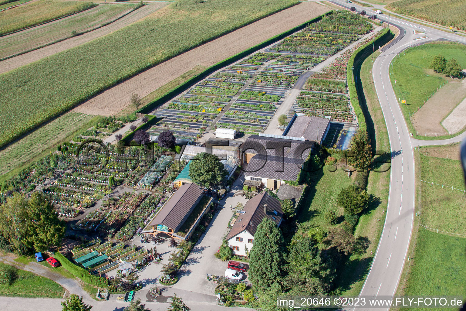 Gartenzeiten Schwarz im Ortsteil Bodersweier in Kehl im Bundesland Baden-Württemberg, Deutschland aus der Vogelperspektive