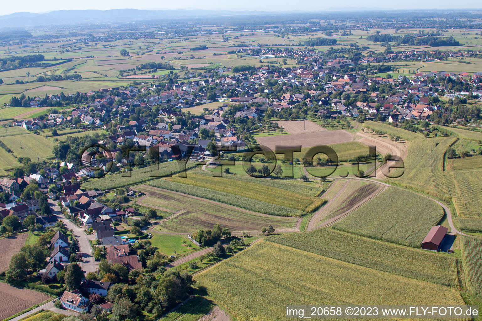 Schrägluftbild von Legelshurst im Bundesland Baden-Württemberg, Deutschland
