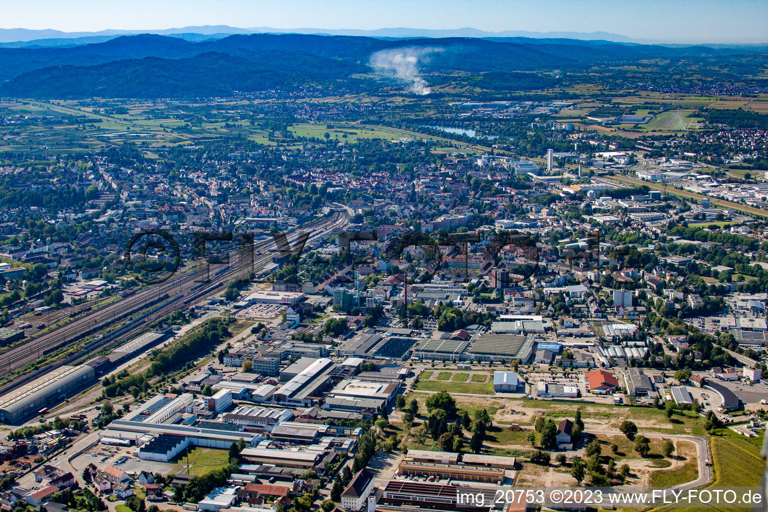 Luftbild von Offenburg, Güterbahnhof im Ortsteil Bohlsbach im Bundesland Baden-Württemberg, Deutschland