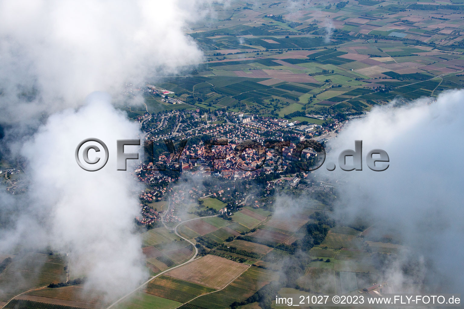 Luftbild von Wissembourg von Süden im Bundesland Bas-Rhin, Frankreich