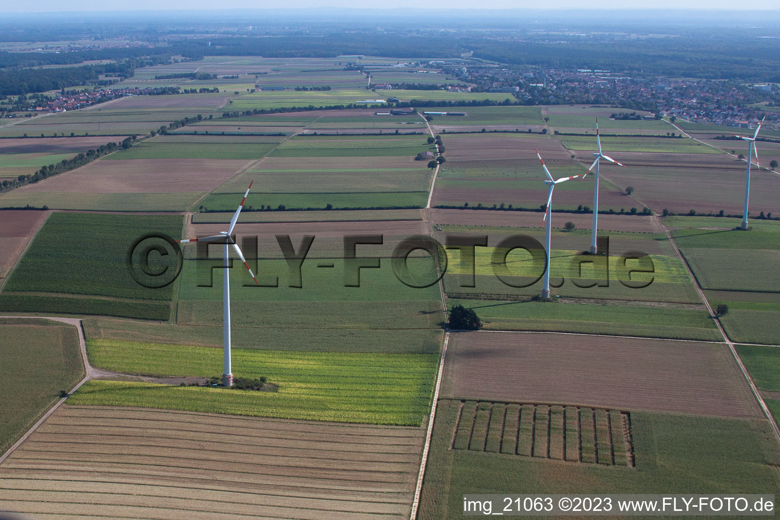 Minfeld, Windkraftanlagen im Bundesland Rheinland-Pfalz, Deutschland aus der Luft