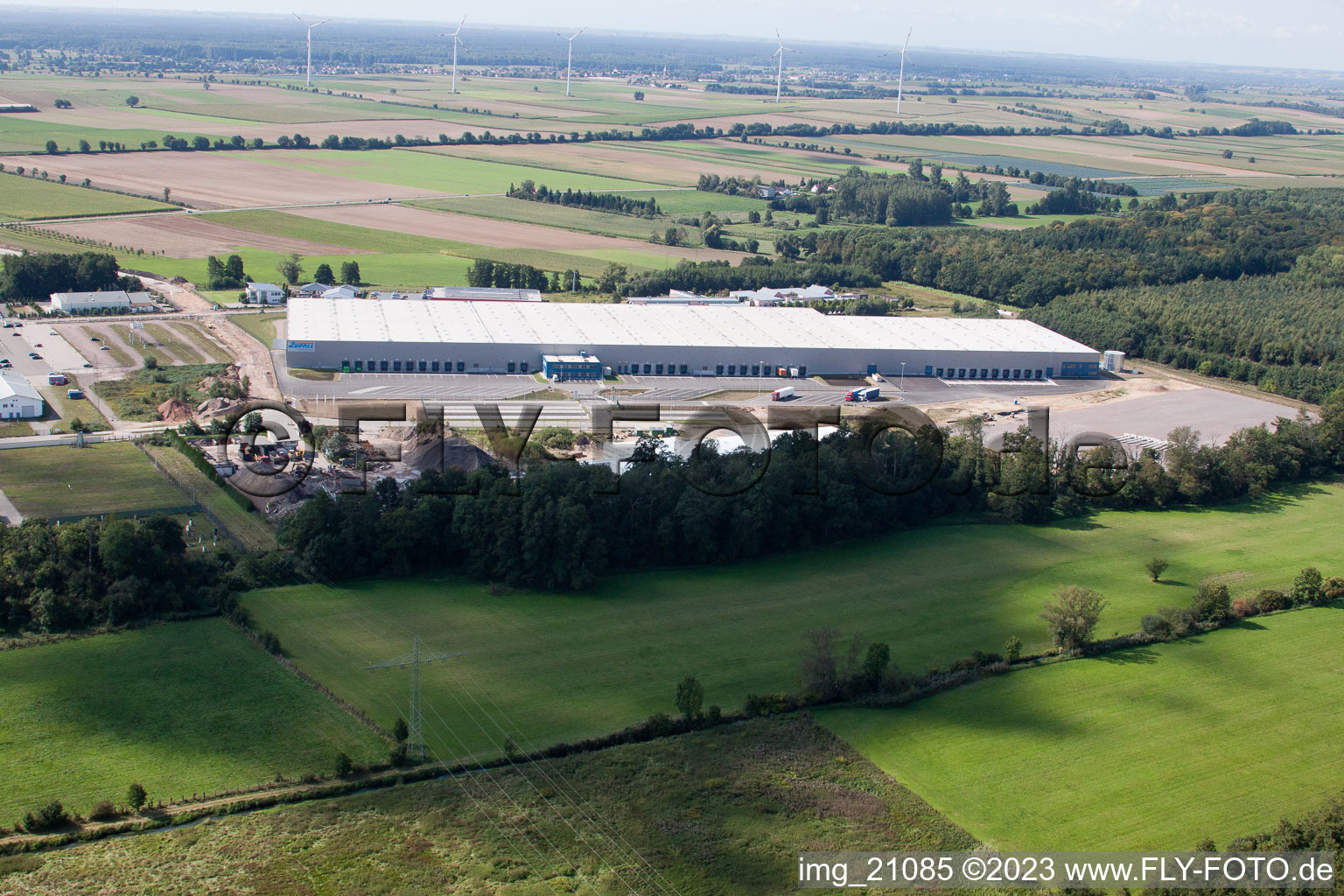 Luftaufnahme von Minderslachen, Zufall Logistik-Center in Kandel im Bundesland Rheinland-Pfalz, Deutschland