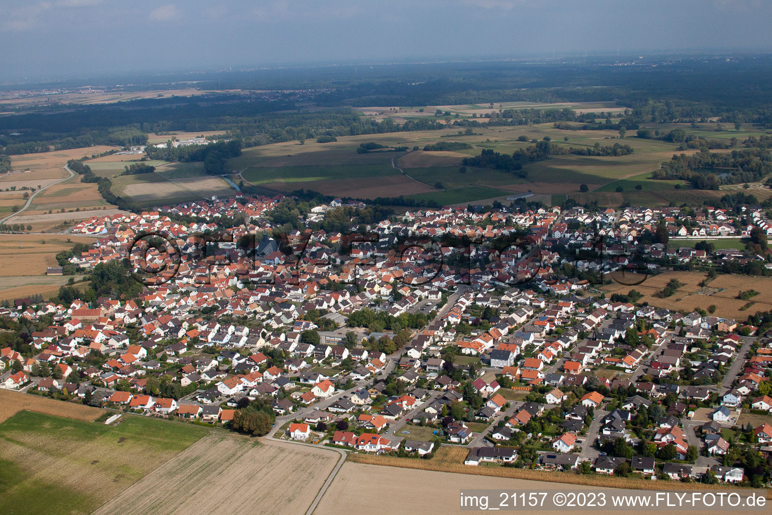 Leimersheim im Bundesland Rheinland-Pfalz, Deutschland vom Flugzeug aus
