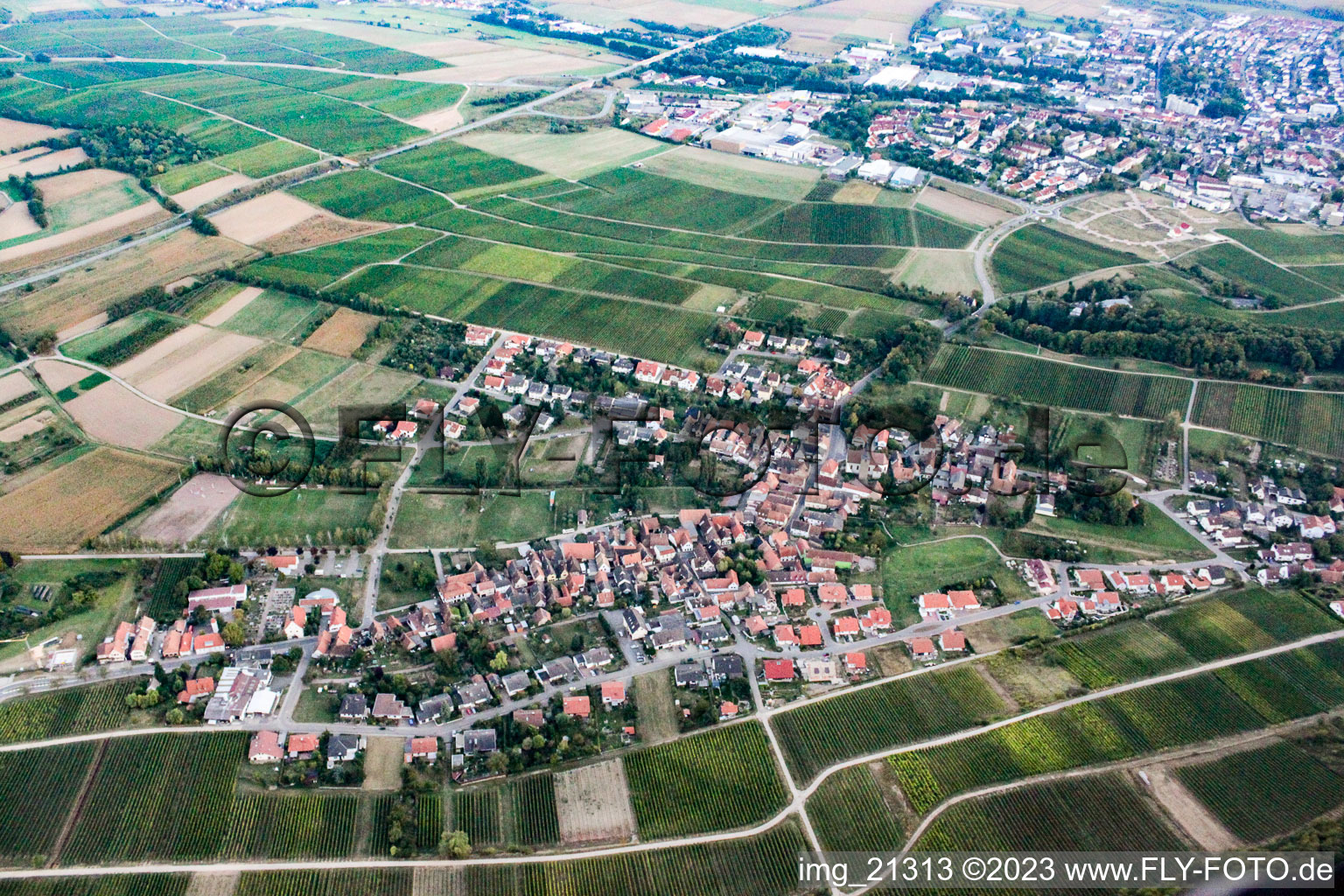 Ortsteil Pleisweiler in Pleisweiler-Oberhofen im Bundesland Rheinland-Pfalz, Deutschland von der Drohne aus gesehen